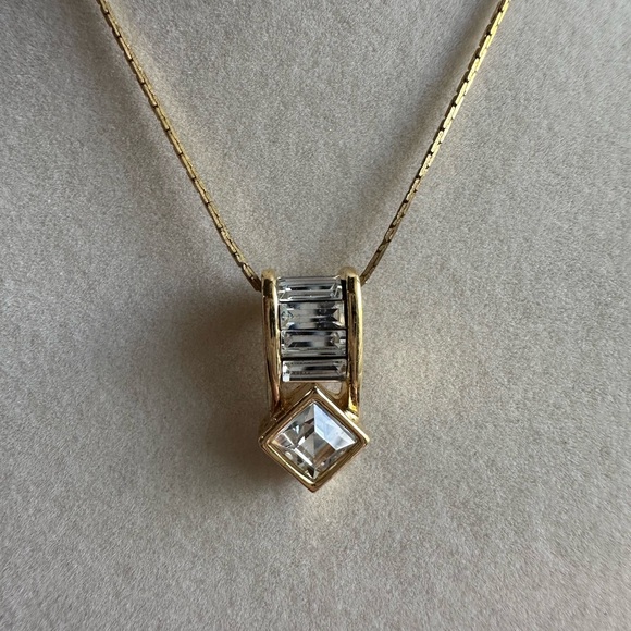 Vintage YSL Gold Plated Crystal Pendant Necklace - Picture 1 of 6